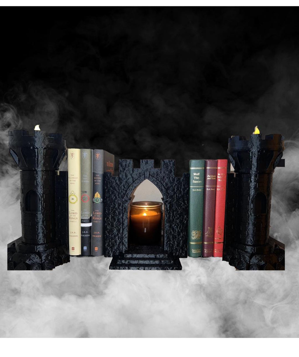Castle Bookend Set: Hidden Storage, Openable Gate - Bookshelf Decor