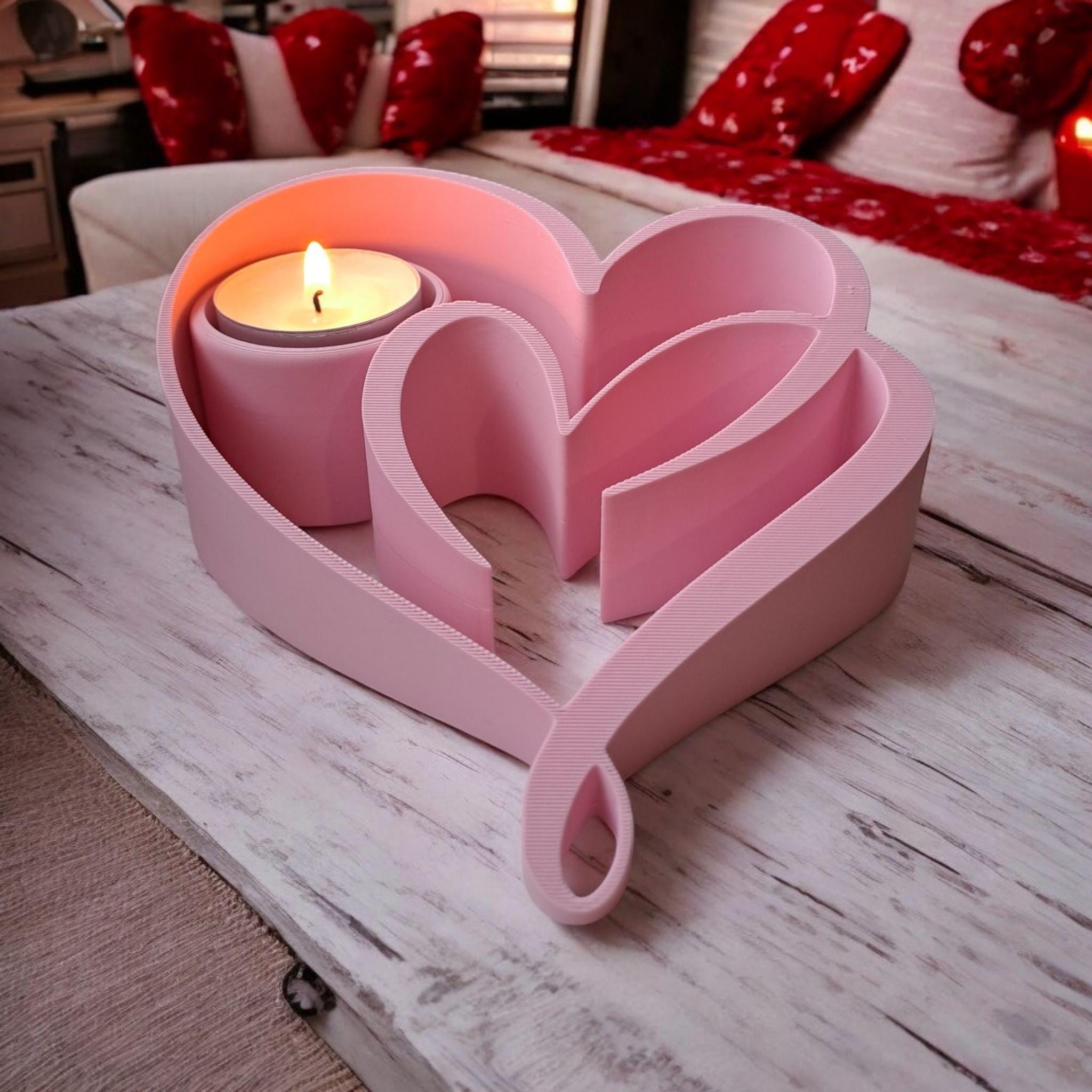Two Hearts, One Glow Tea Light Holder Valentines Day Candle Gift Wedding Decor