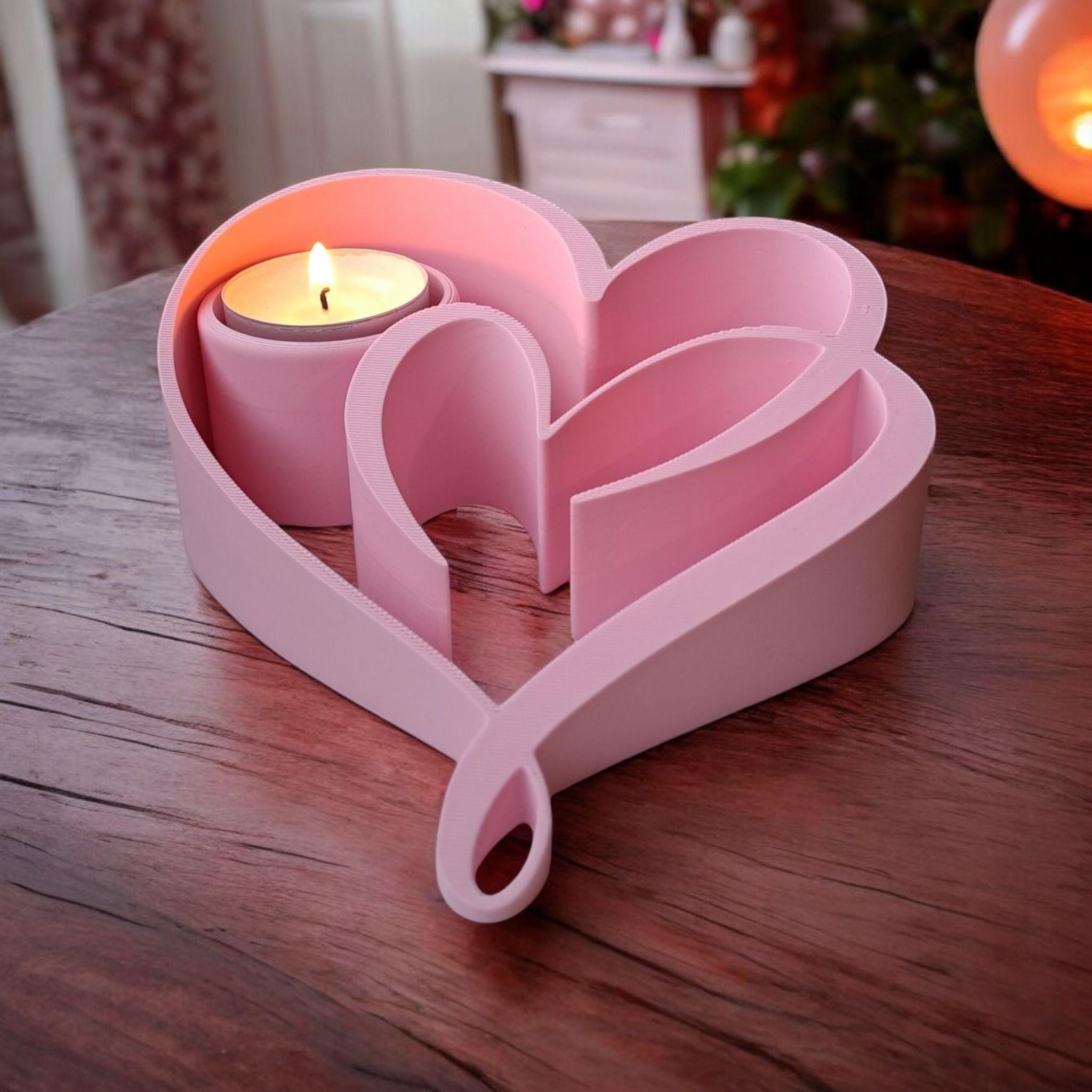 Two Hearts, One Glow Tea Light Holder Valentines Day Candle Gift Wedding Decor