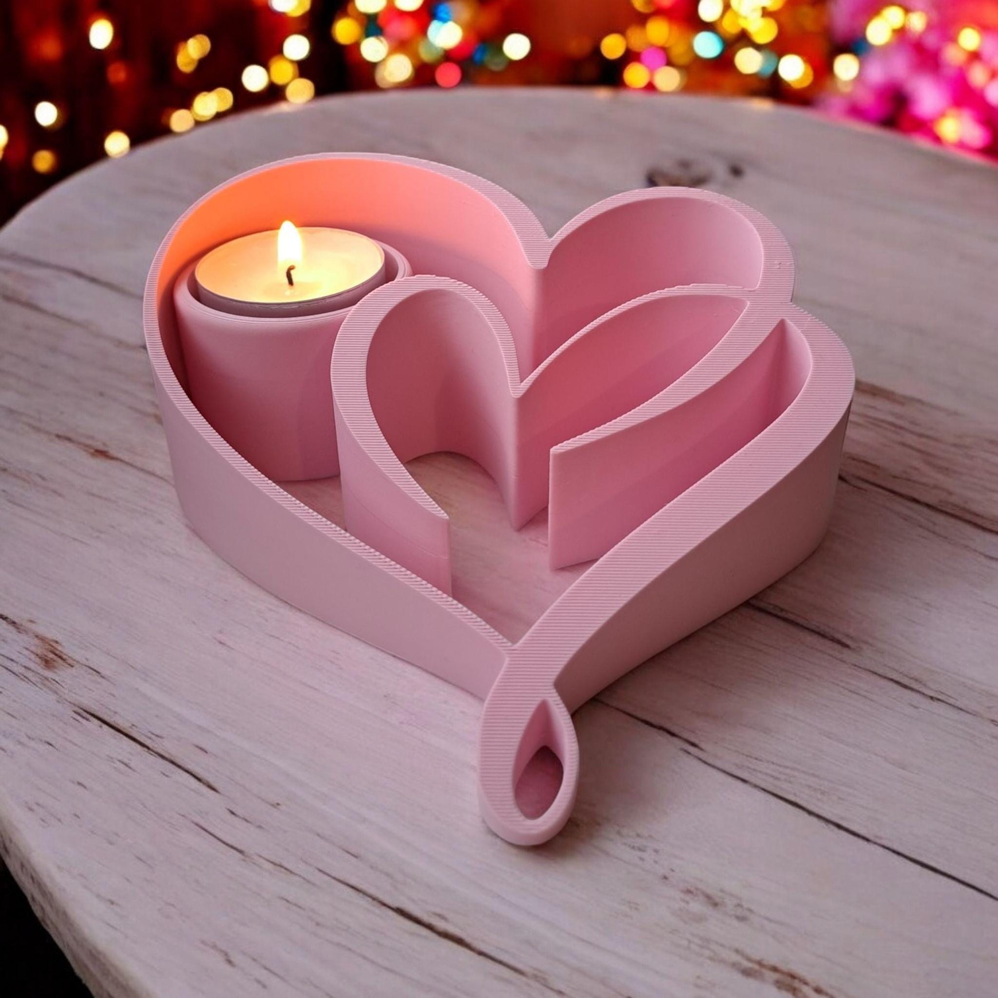 Two Hearts, One Glow Tea Light Holder Valentines Day Candle Gift Wedding Decor