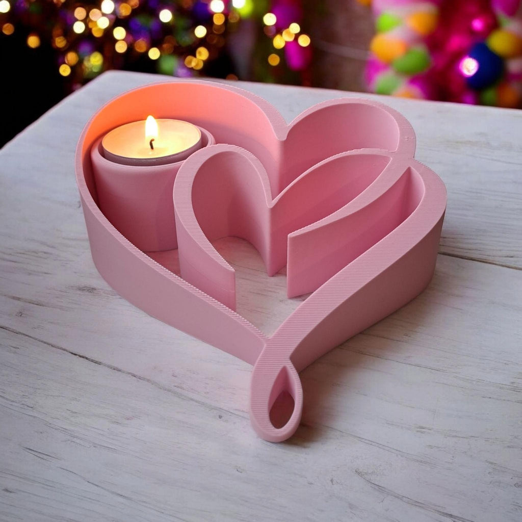 Two Hearts, One Glow Tea Light Holder Valentines Day Candle Gift Wedding Decor