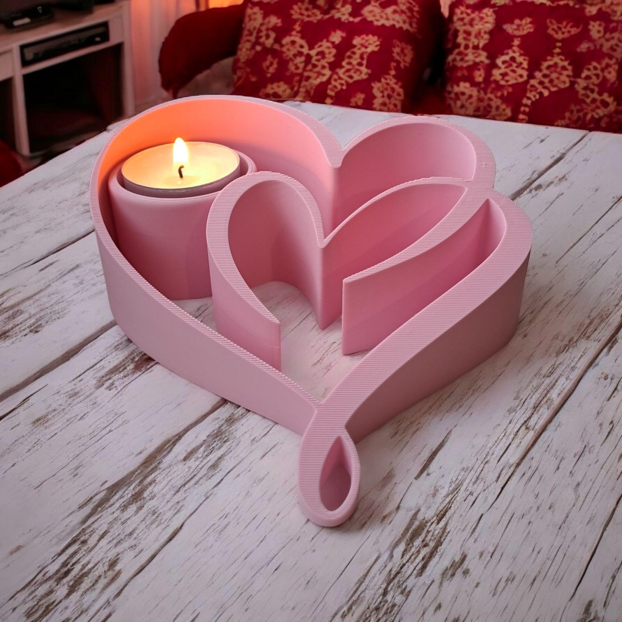 Two Hearts, One Glow Tea Light Holder Valentines Day Candle Gift Wedding Decor