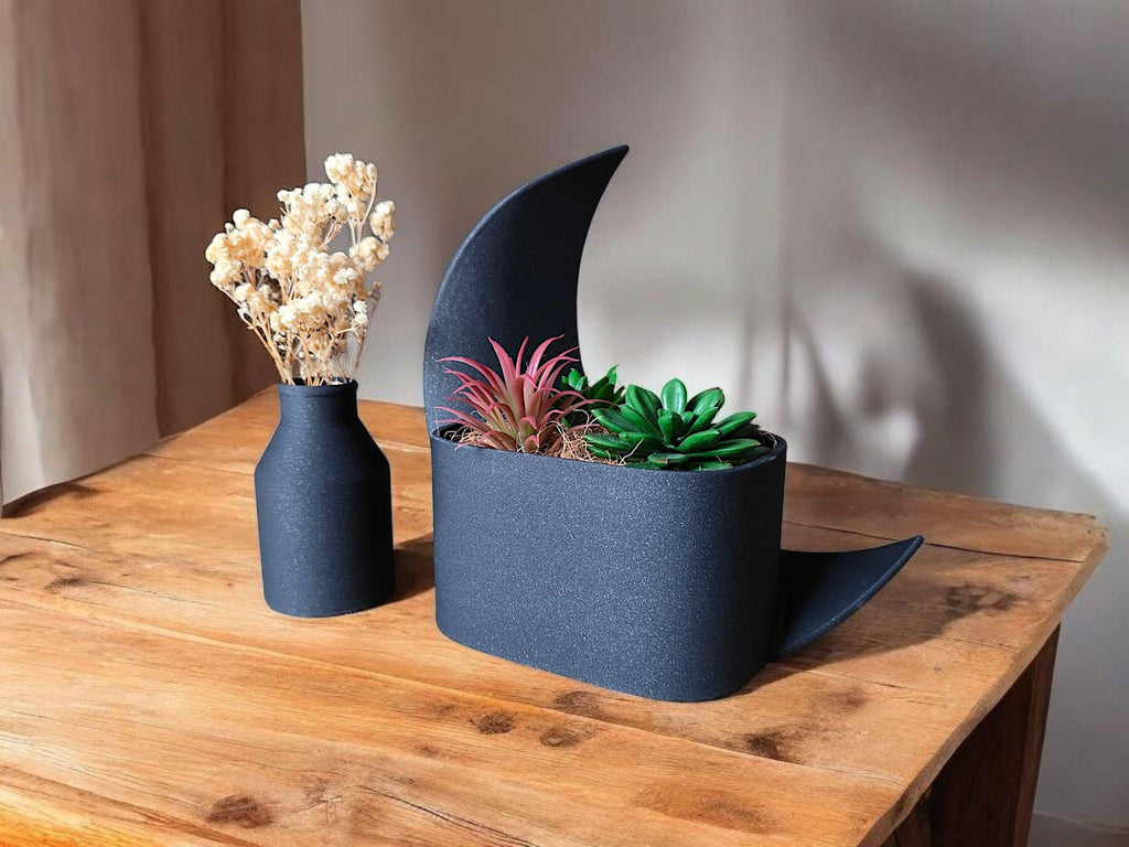 Moonlit Reverie Crescent Planter & Vase Set | Modern Home Decor | Celestial Design