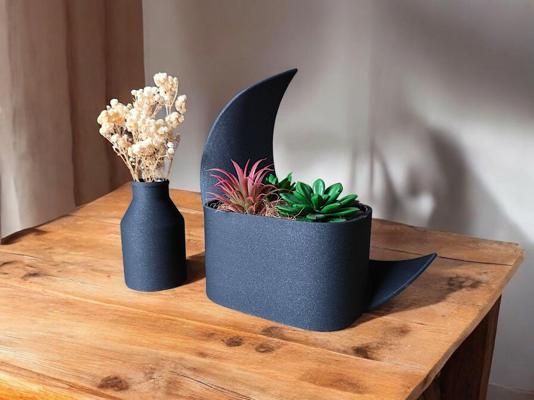 Moonlit Reverie Crescent Planter & Vase Set | Modern Home Decor | Celestial Design