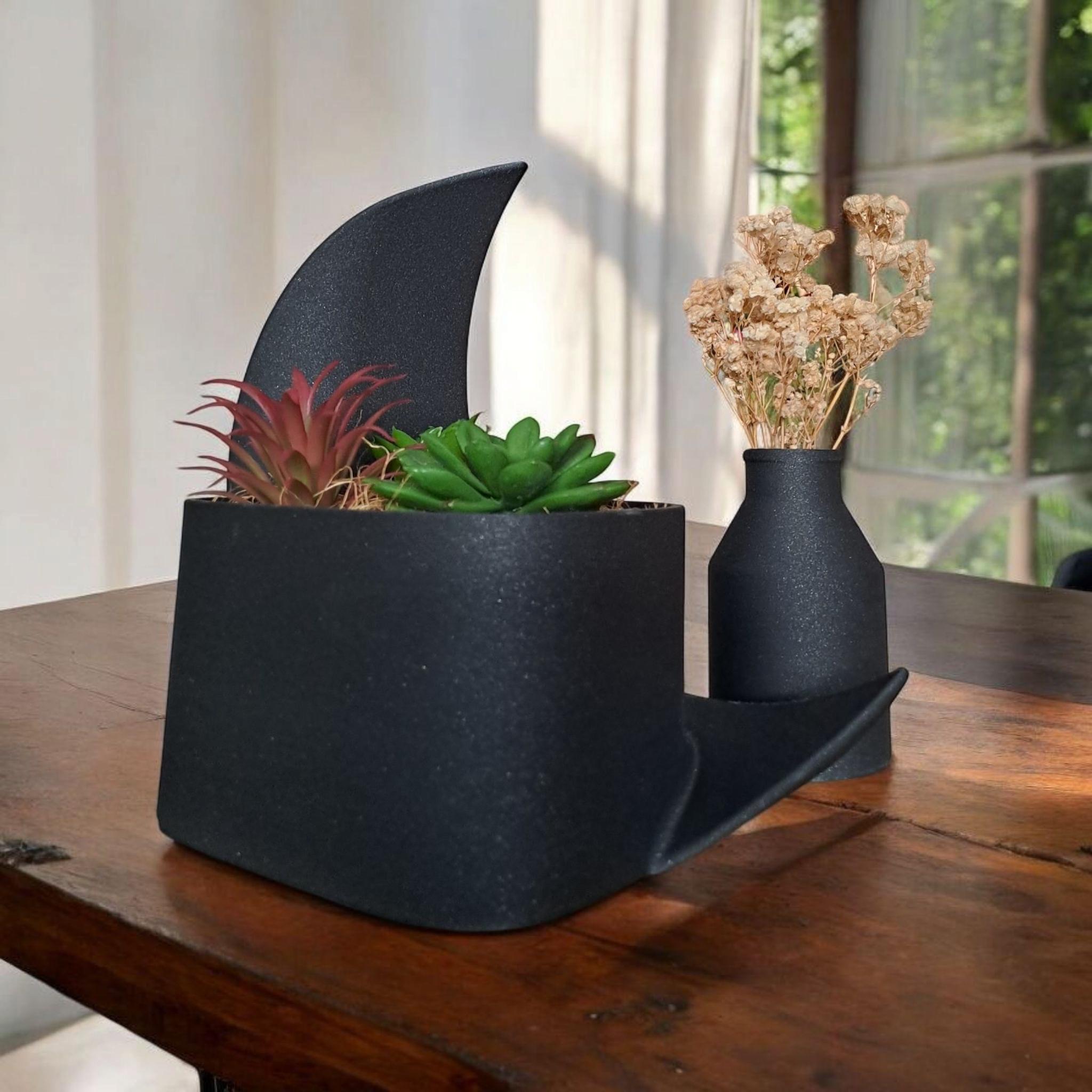Moonlit Reverie Crescent Planter & Vase Set | Modern Home Decor | Celestial Design