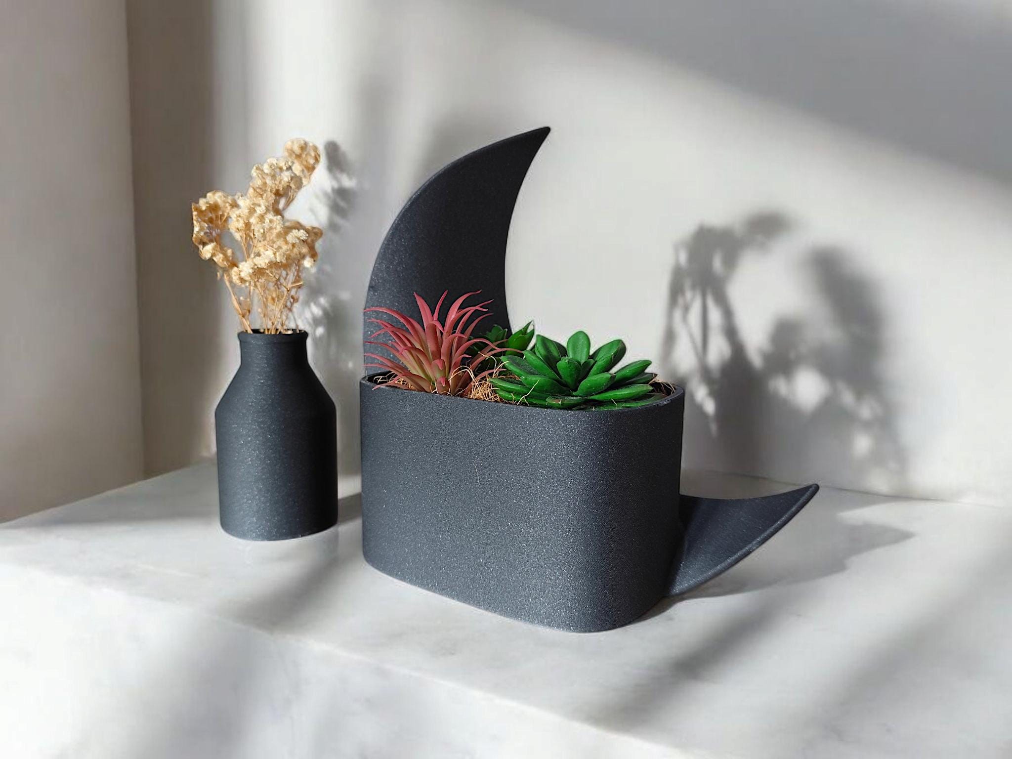 Moonlit Reverie Crescent Planter & Vase Set | Modern Home Decor | Celestial Design