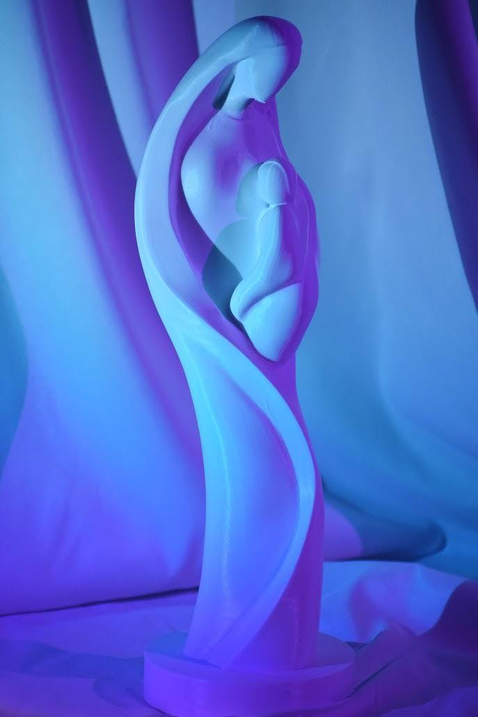 3D Printed Mary and Child Statue: Modern Religious Decor (15 inch Tall)
