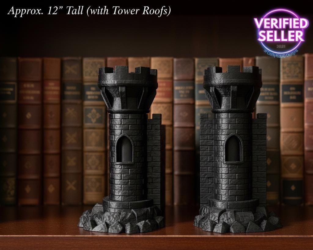 Castle Bookend Set: Hidden Storage, Openable Gate - Bookshelf Decor