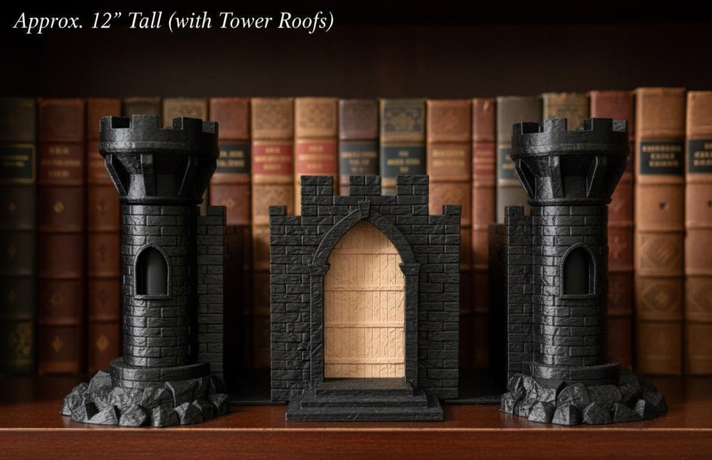 Castle Bookend Set: Hidden Storage, Openable Gate - Bookshelf Decor