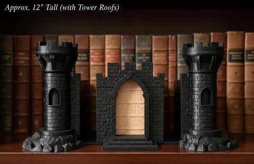 Castle Bookend Set: Hidden Storage, Openable Gate - Bookshelf Decor