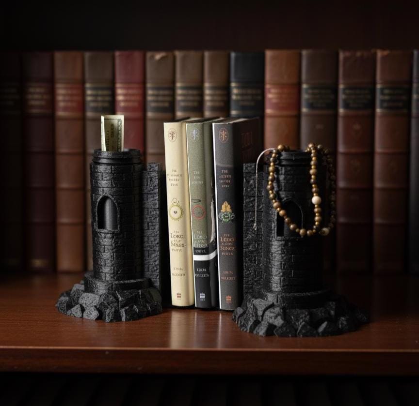 Castle Bookend Set: Hidden Storage, Openable Gate - Bookshelf Decor
