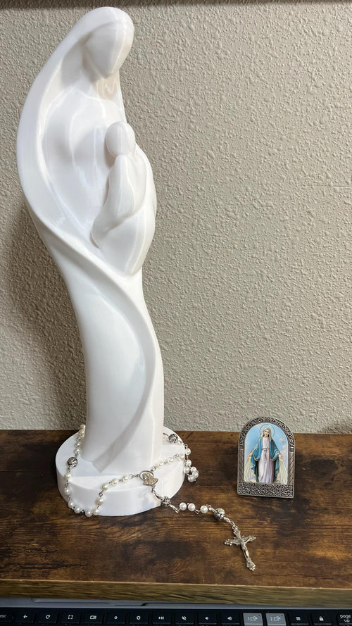 3D Printed Mary and Child Statue: Modern Religious Decor (15 inch Tall)