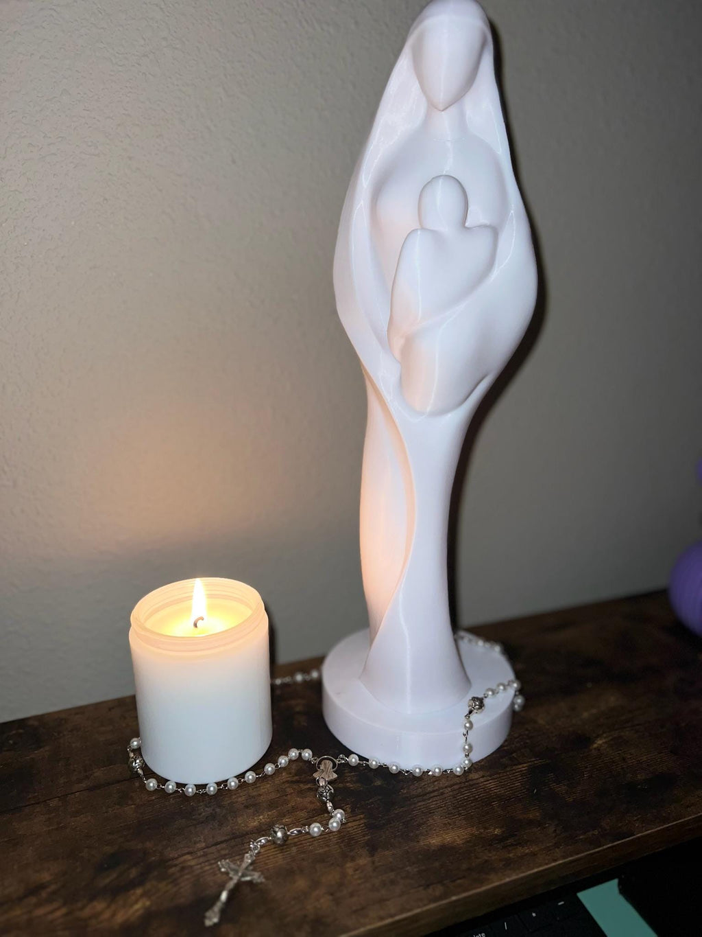 3D Printed Mary and Child Statue: Modern Religious Decor (15 inch Tall)
