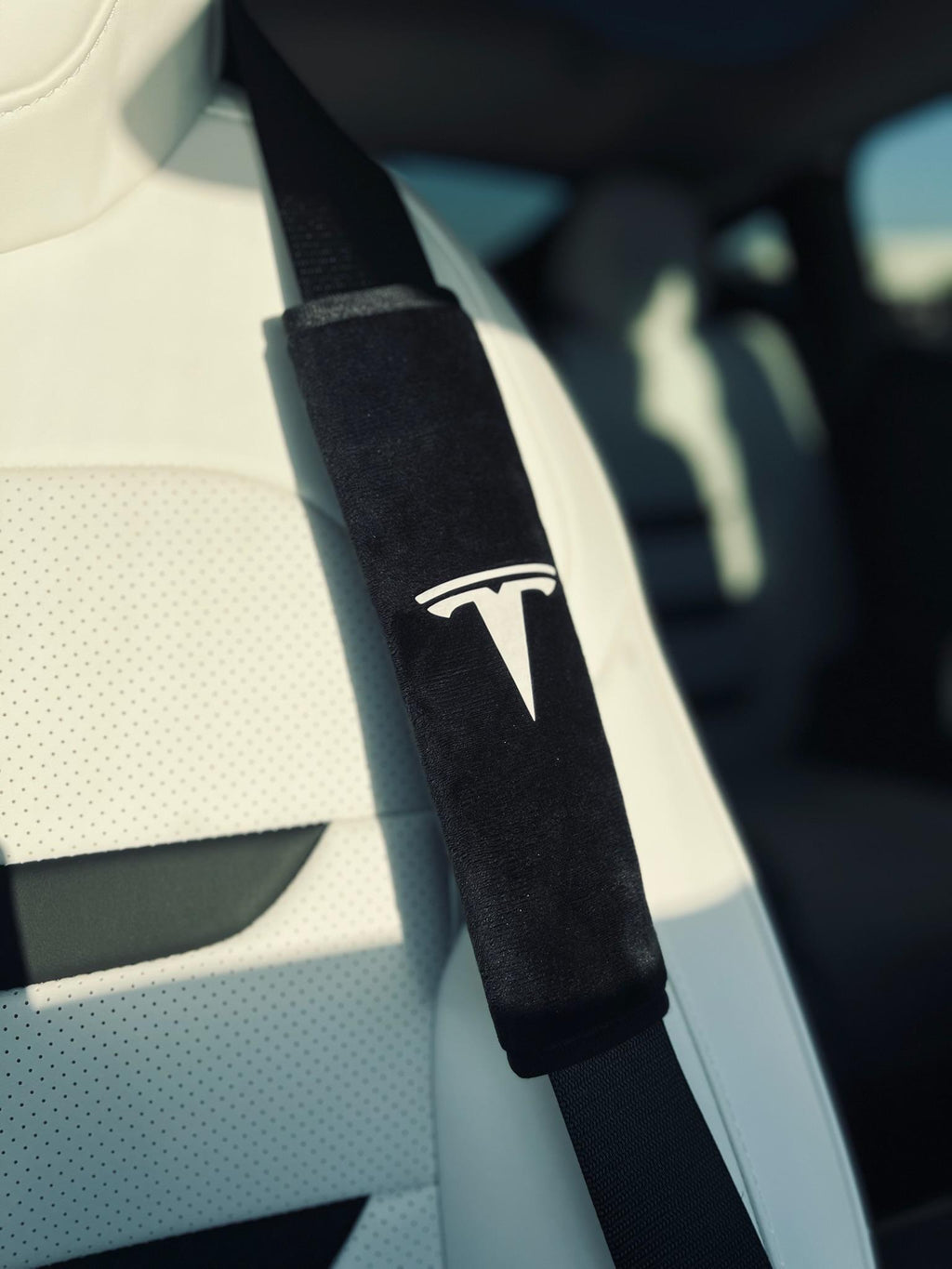 2pcs Handmade Plush Tesla Logo Seat Belt Cover | Ultra-Soft Shoulder Pad for Model 3, Y, S, X | Tesla Gift| Made in the USA!