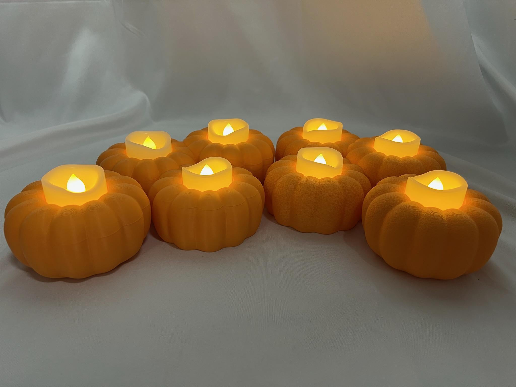 Pumpkin Tea Light Holder | Set of 3 | Modern Fall & Halloween Decor | 3D Printed Autumn Centerpiece