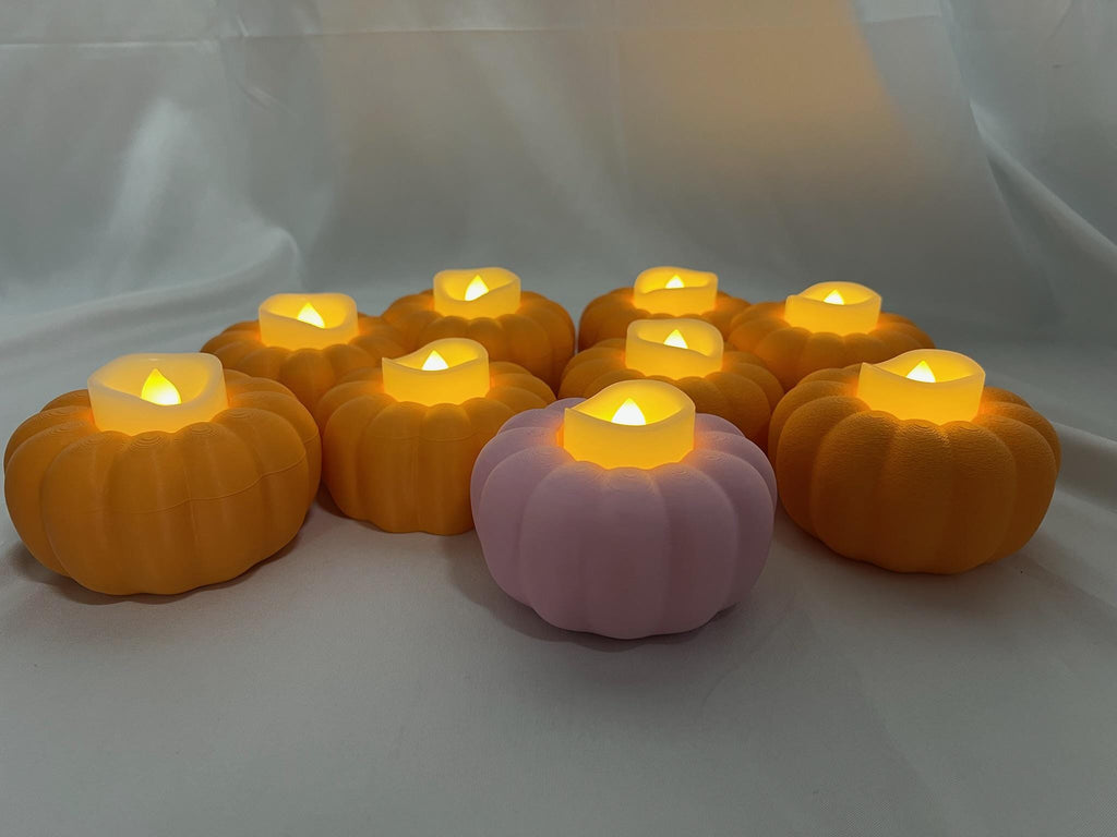 Pumpkin Tea Light Holder | Set of 3 | Modern Fall & Halloween Decor | 3D Printed Autumn Centerpiece