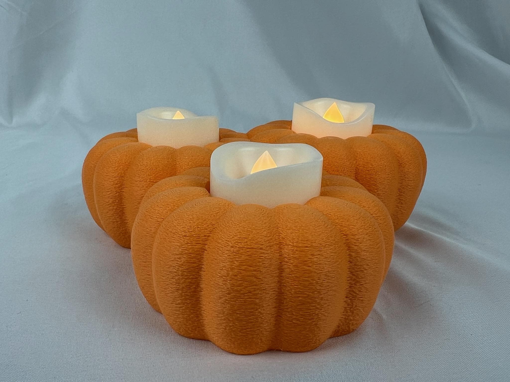 Pumpkin Tea Light Holder | Set of 3 | Modern Fall & Halloween Decor | 3D Printed Autumn Centerpiece