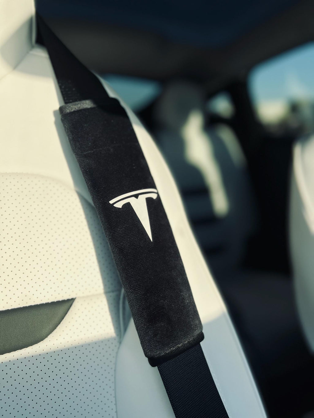 2pcs Handmade Plush Tesla Logo Seat Belt Cover | Ultra-Soft Shoulder Pad for Model 3, Y, S, X | Tesla Gift| Made in the USA!