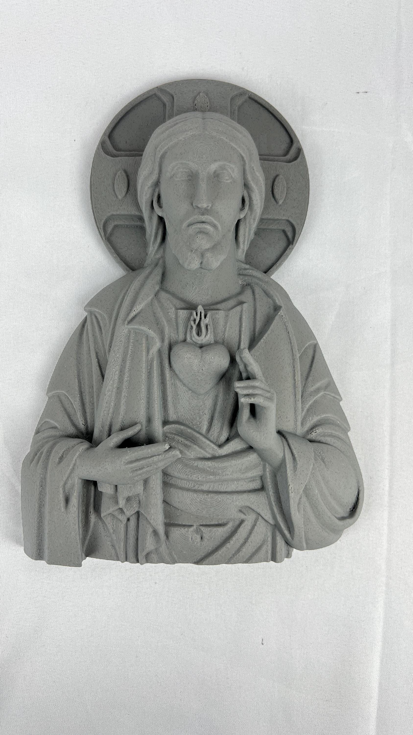Jesus Sacred Heart Icon Inspired 3D printed Relief Wall Decor