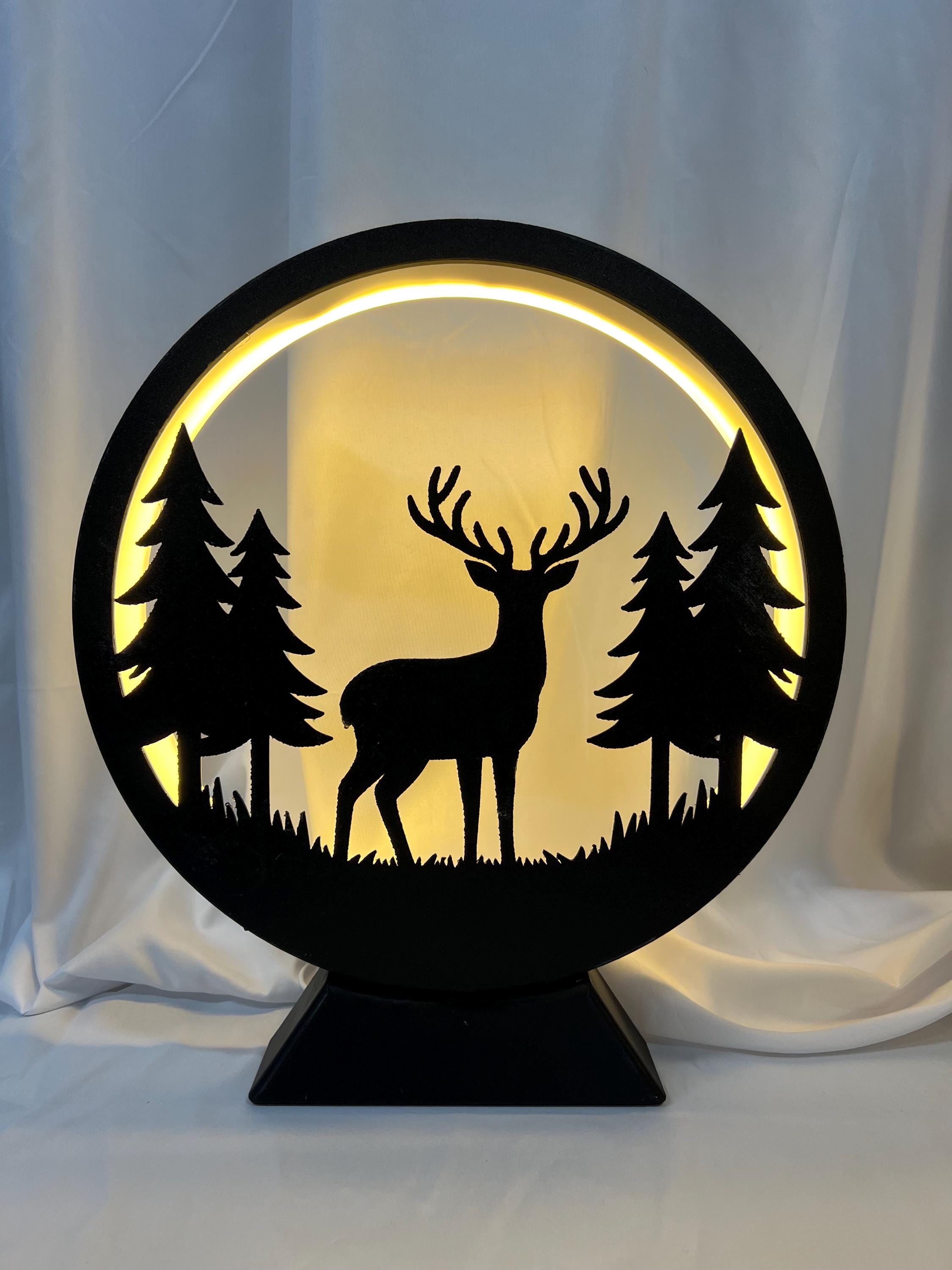 LED Deer Silhouette Lamp | Dimmable Forest Night Light | 12" Rustic Woodland Desk Decor  USB Powered Cabin Accent | Nature Lover Gift