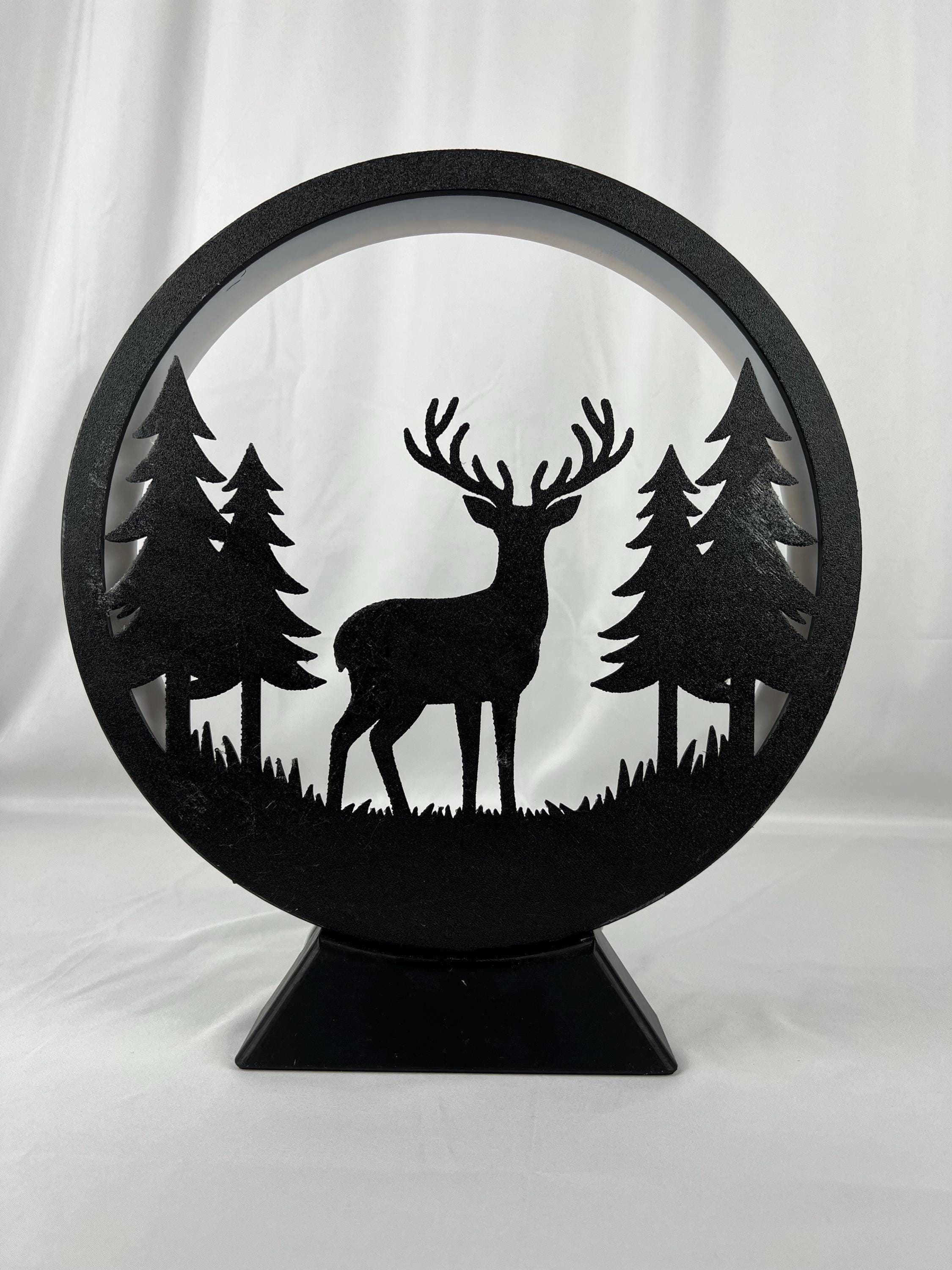 LED Deer Silhouette Lamp | Dimmable Forest Night Light | 12" Rustic Woodland Desk Decor  USB Powered Cabin Accent | Nature Lover Gift